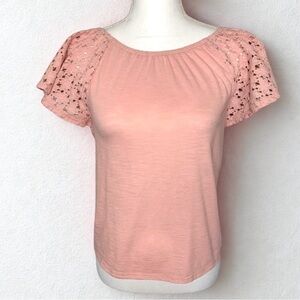 Old Navy Womens Boho Lace Crochet Flutter Sleeve Top Pink Size Medium